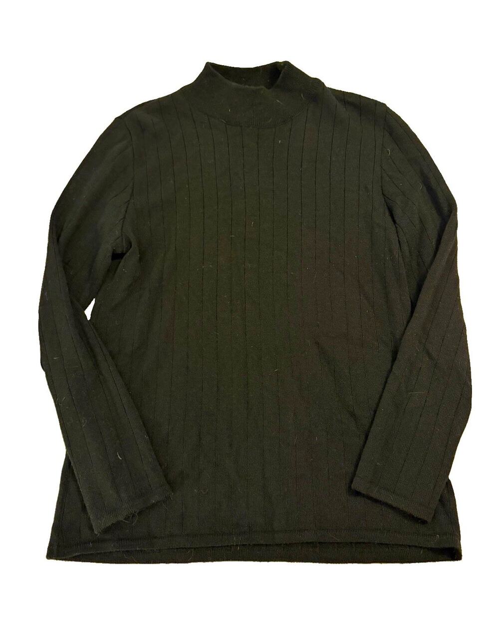 Vintage Nina Leonard Black Rib-Knit Mock Neck Pullover Sweater